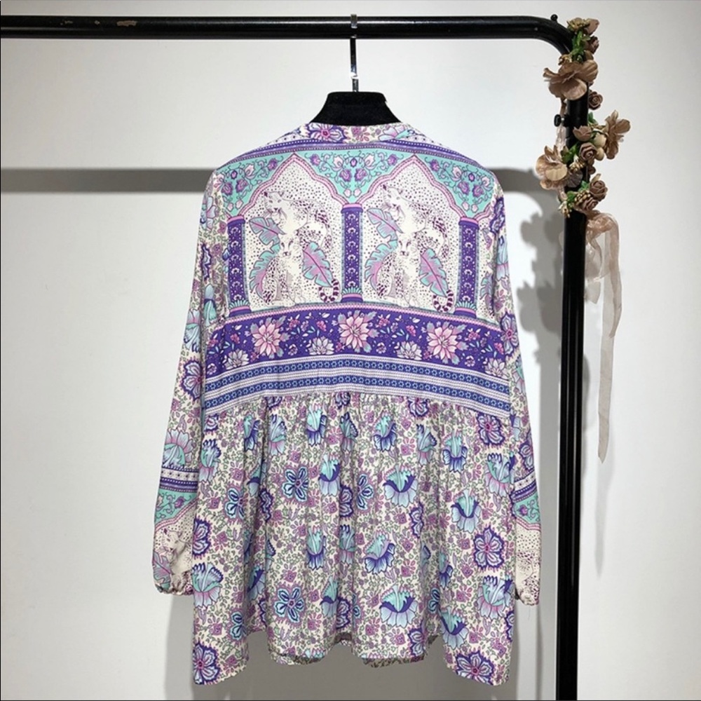 Bohemian Print Long Sleeve Blouse - Picture 3 of 4